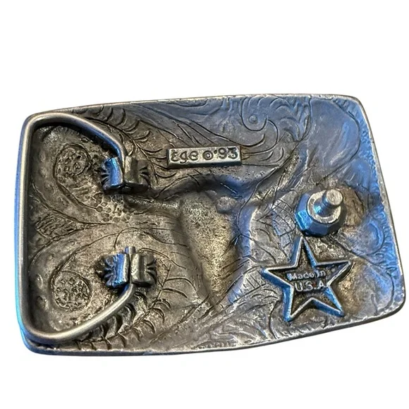 Vintage 1993 Pewter Western Bull Skull Belt Buckle Made in USA